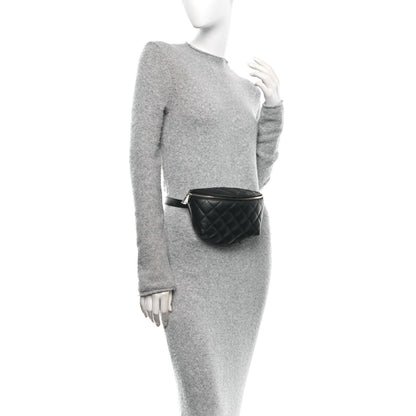 Lambskin Quilted Waist Belt Bag Black