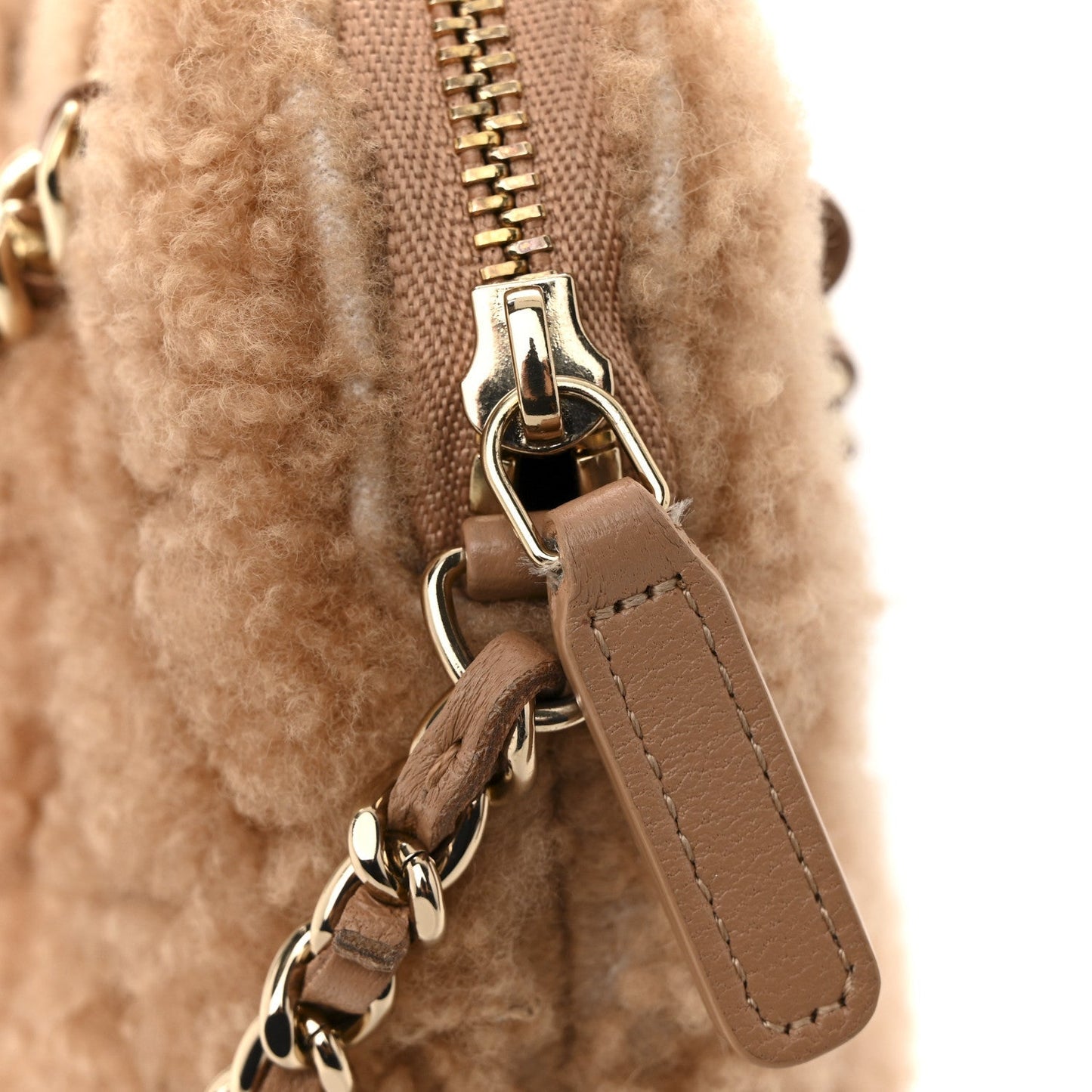 Shearling Quilted Shiny Coco Clutch With Chain Dark Beige