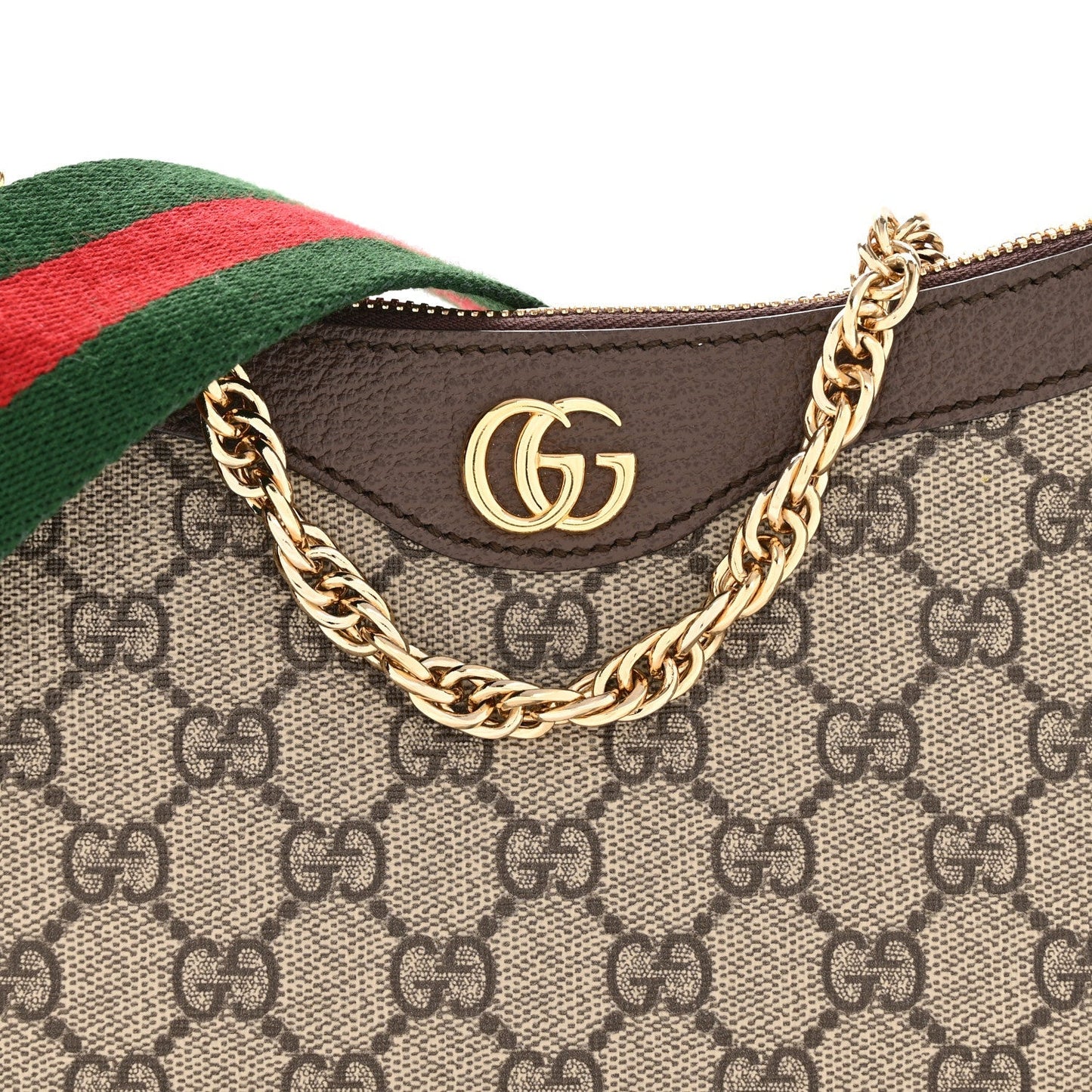 GG Supreme Monogram Textured Dollar Calfskin Web Small Ophidia GG Handbag Beige Ebony New Acero