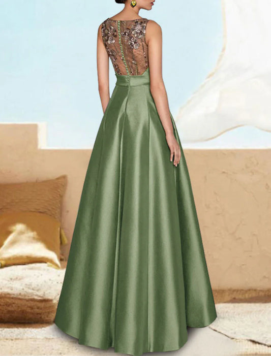 A-Line Evening Gown Elegant Dress Prom Wedding Party Dress Floor Length Sleeveless V Neck Satin with Sash / Ribbon Pleats 2026