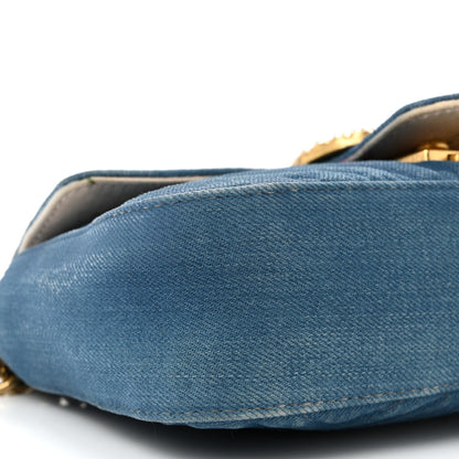 Denim Matelasse Mini Pearly GG Marmont Shoulder Bag Blue