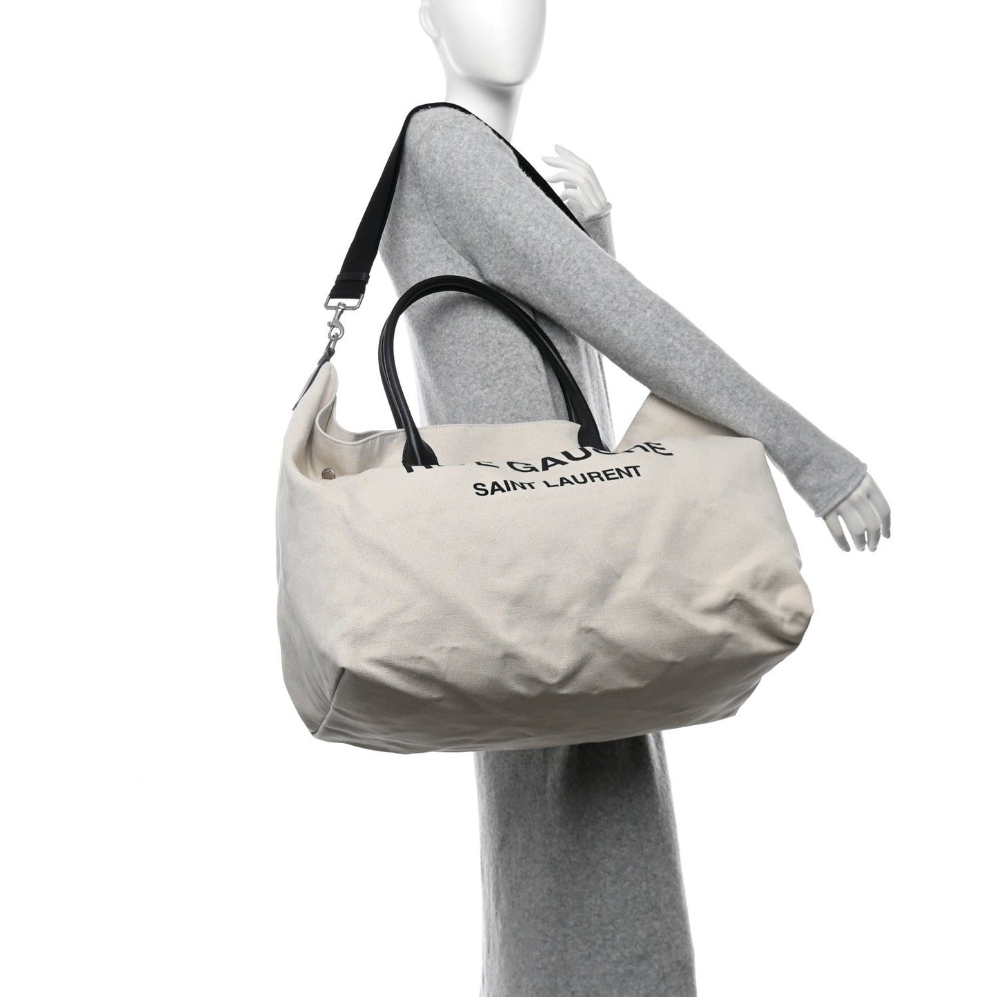 Linen Calfskin Rive Gauche Maxi Tote Grege et Noir