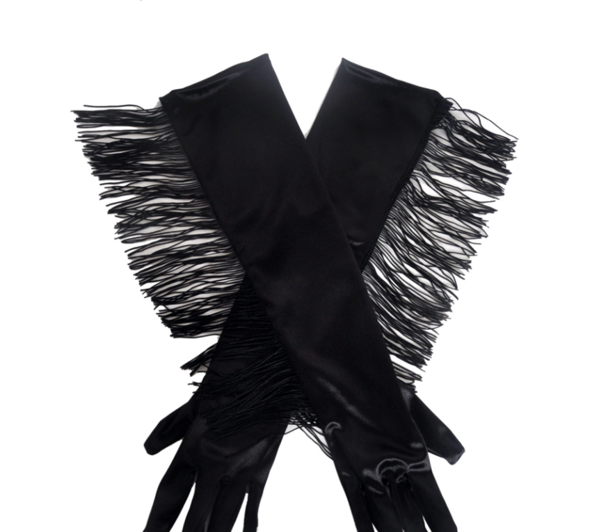 Tassel long satin gloves Latin dance performance gloves satin tassel bridal gloves     S6262