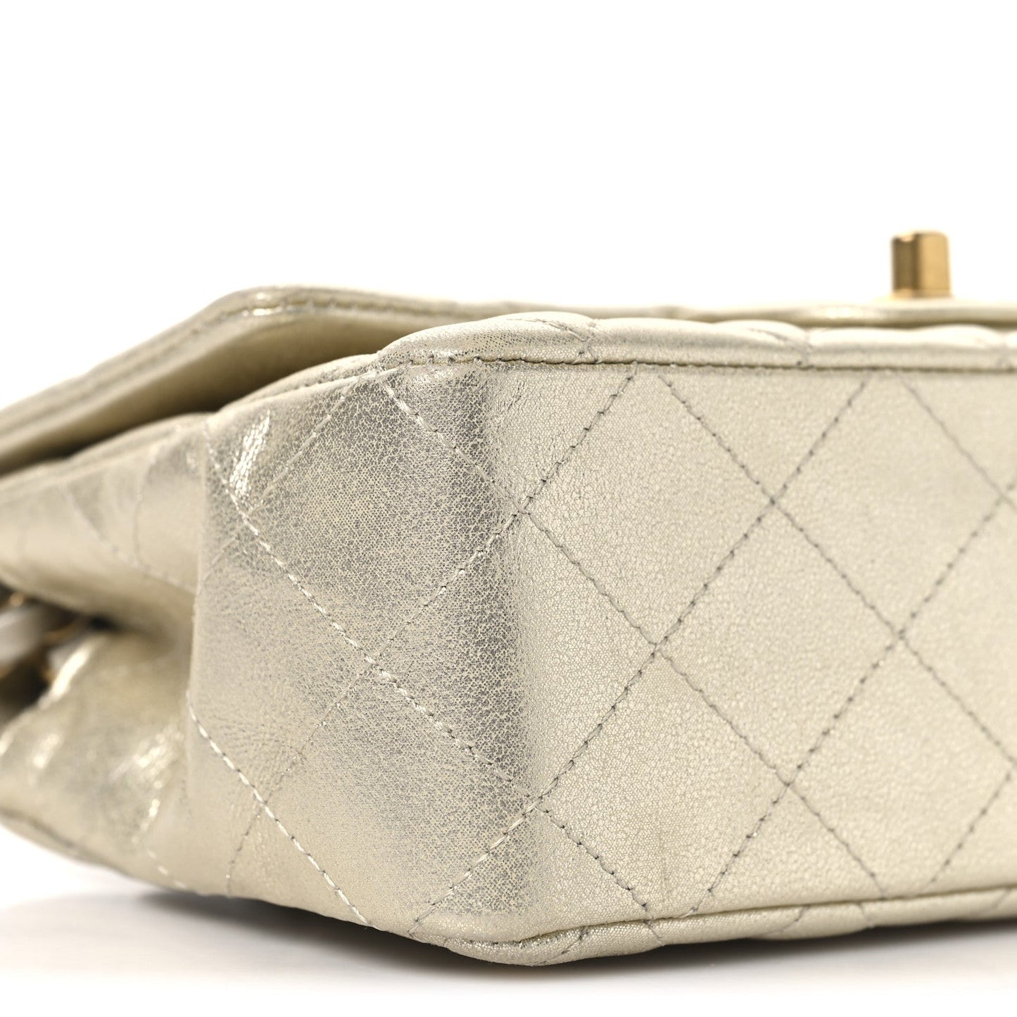 Metallic Lambskin Quilted Mini Rectangular Flap Gold
