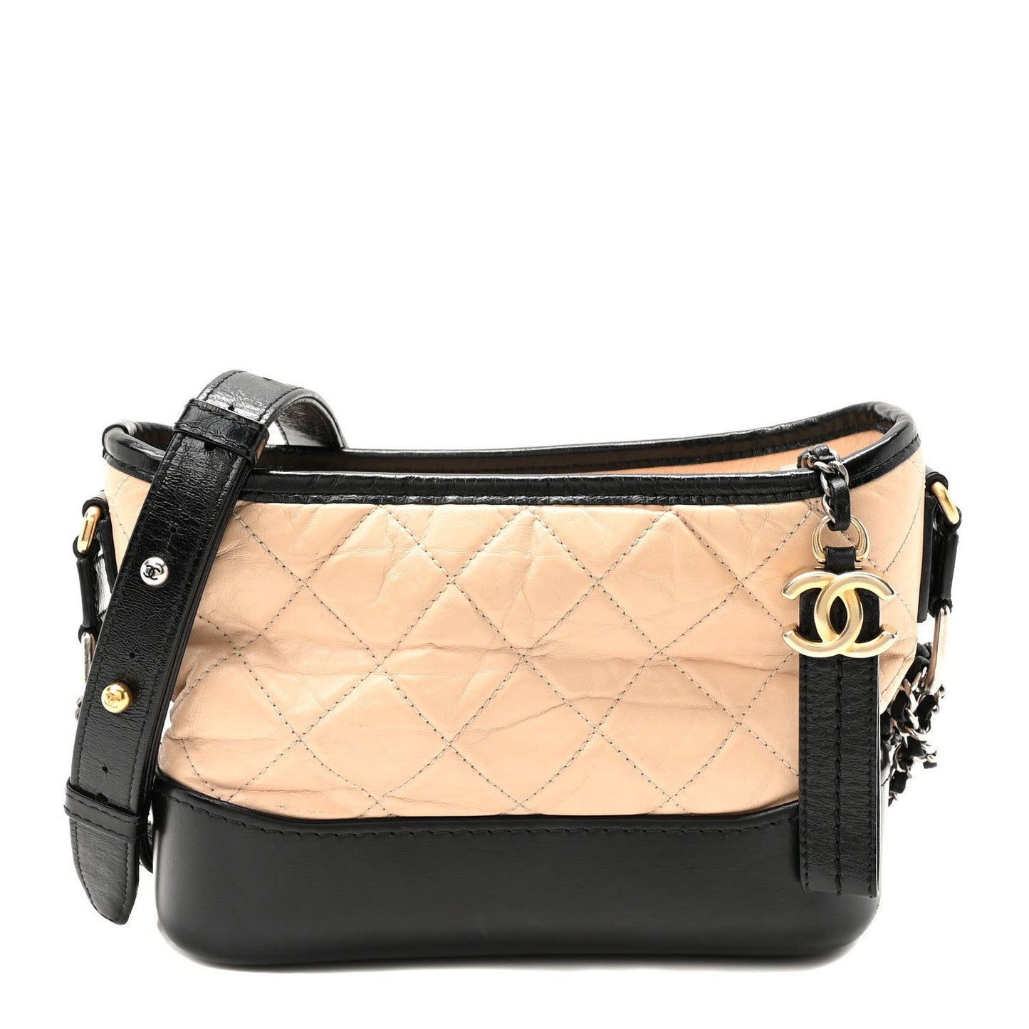 Aged Calfskin Quilted Small Gabrielle Hobo Beige Black