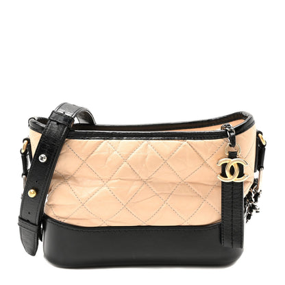 Aged Calfskin Quilted Small Gabrielle Hobo Beige Black