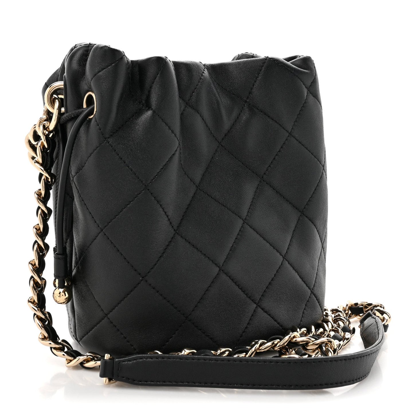 Lambskin Quilted Resin Bi-Color Chain Bucket Bag Black