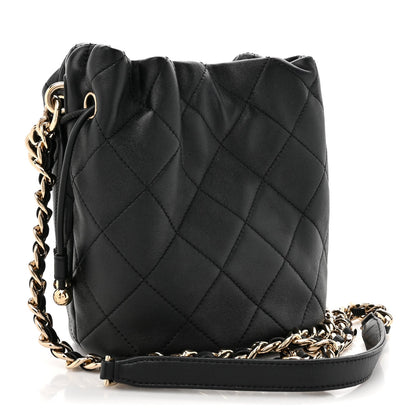 Lambskin Quilted Resin Bi-Color Chain Bucket Bag Black