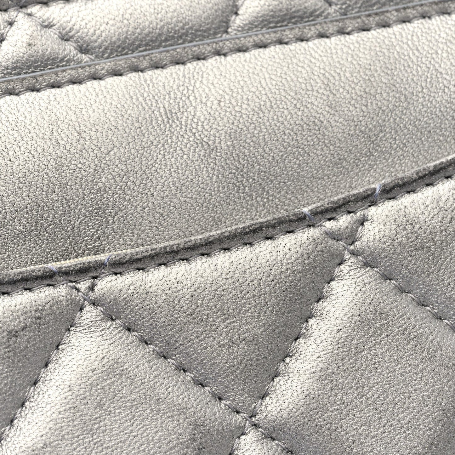 Metallic Lambskin Quilted Clutch With Chain Silver