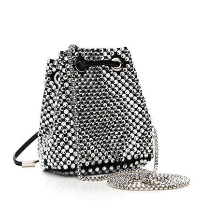Satin Crystal Metal Triangle Logo Mini Drawcord Pouch Shoulder Bag Cristal