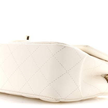 Lambskin Quilted Mini Rectangular Flap White