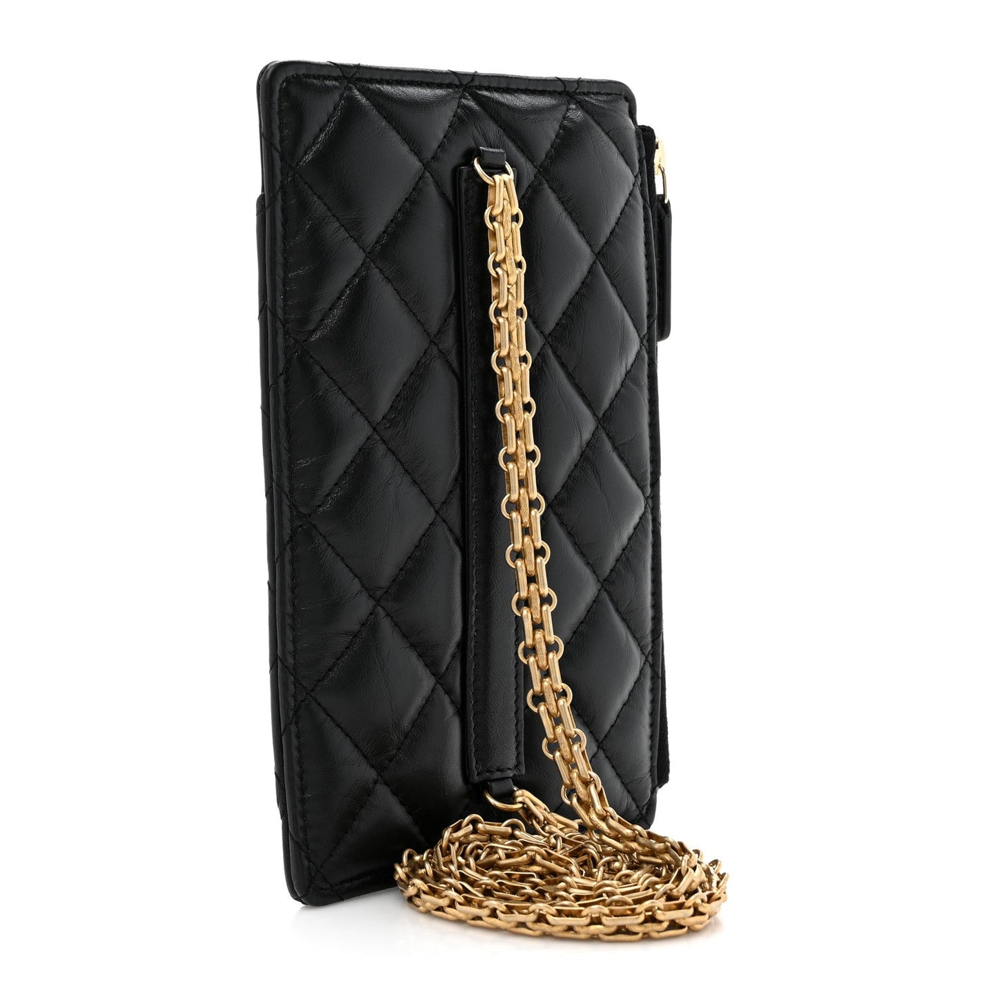 Aged Calfskin Quilted Reissue Phone Holder With Chain Bag Black