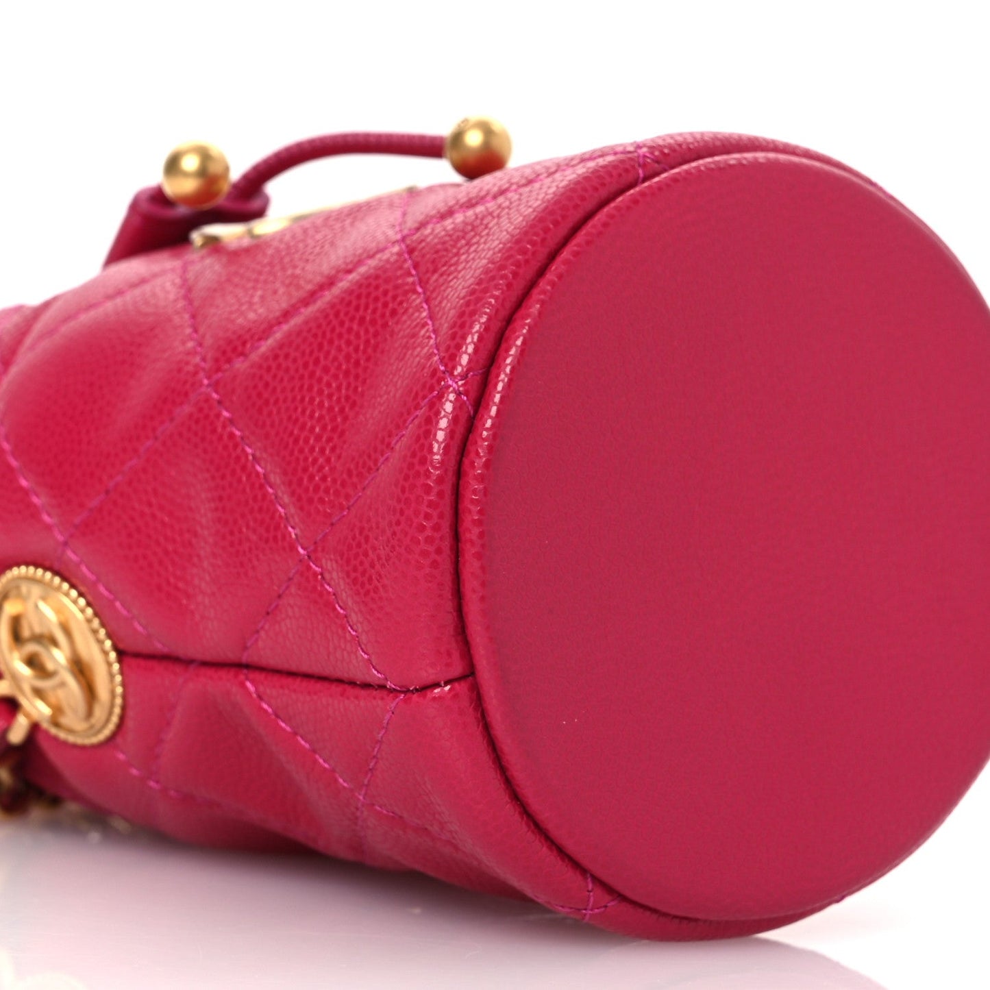 Caviar Quilted Twist Your Buttons Mini Bucket Bag Fuchsia