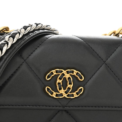 Lambskin Quilted Chanel 19 Flap Phone Holder With Chain Black