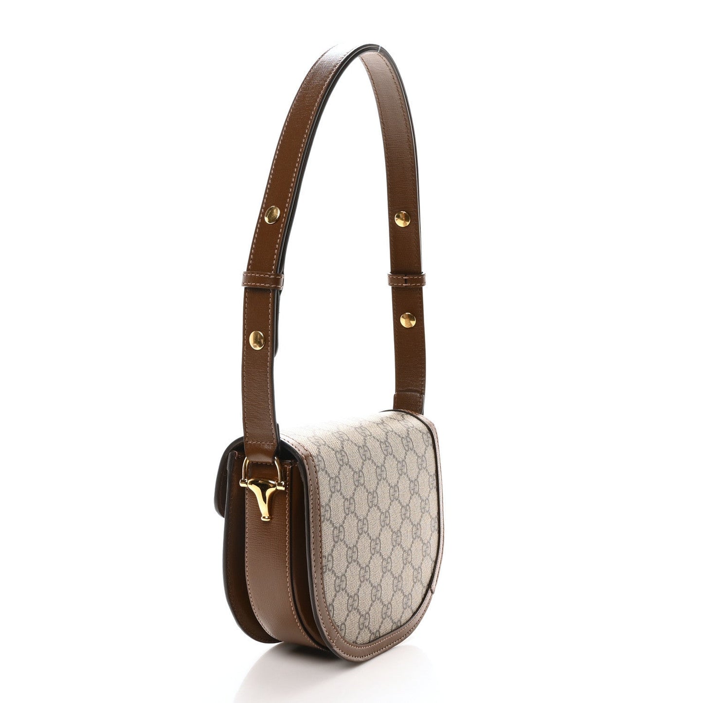 GG Supreme Monogram Mini Horsebit 1955 Rounded Shoulder Bag Beige Brown Sugar