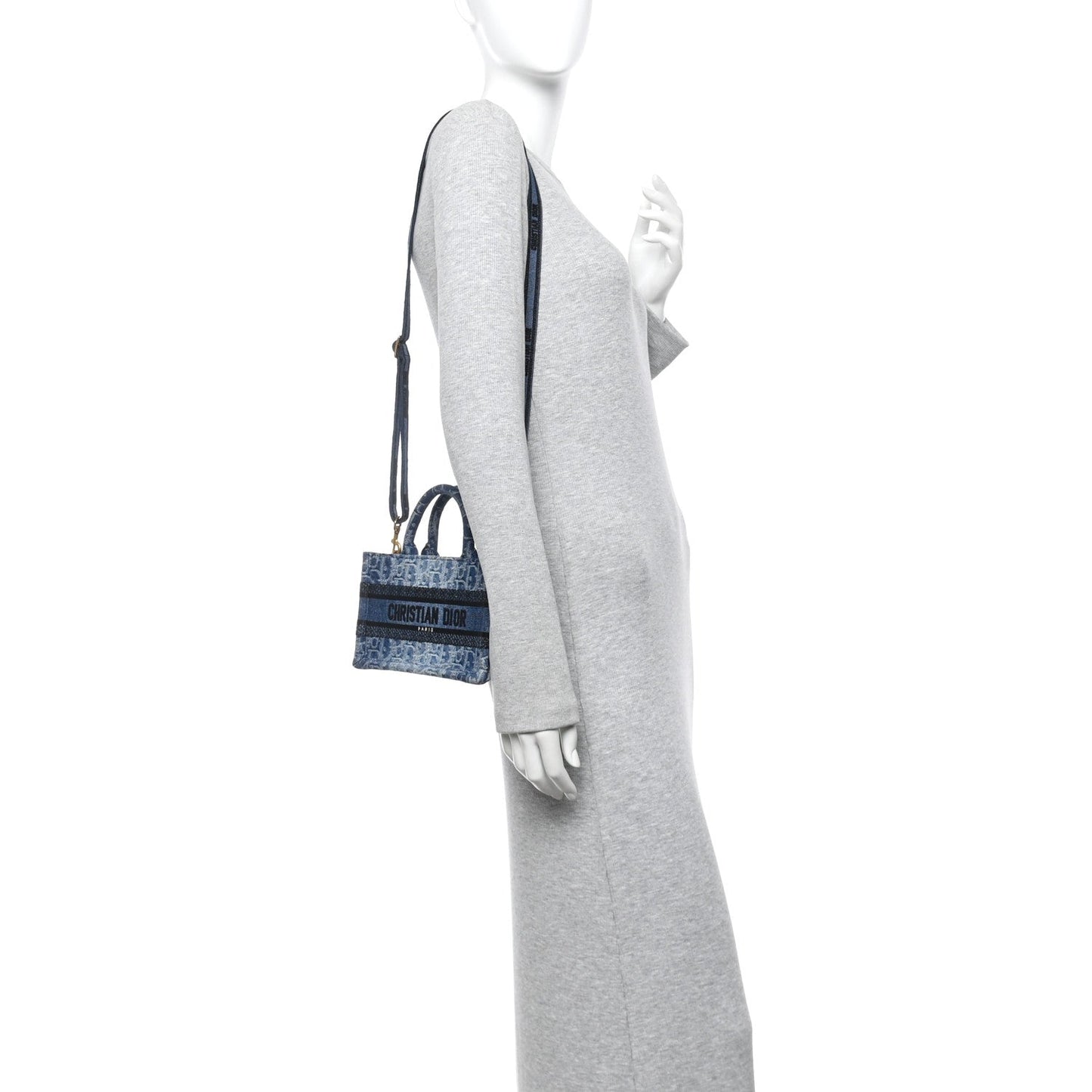 Denim Oblique Mini Book Tote With Strap Blue