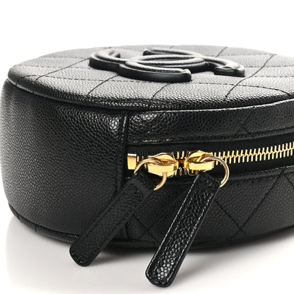 Caviar Quilted Small Round Vanity With Chain Black