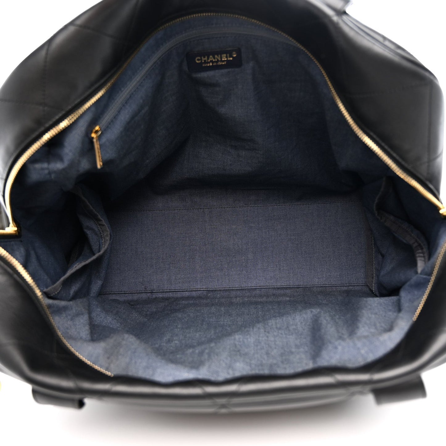Calfskin Stitched Maxi Logo Bowling Bag Black