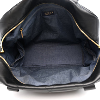 Calfskin Stitched Maxi Logo Bowling Bag Black