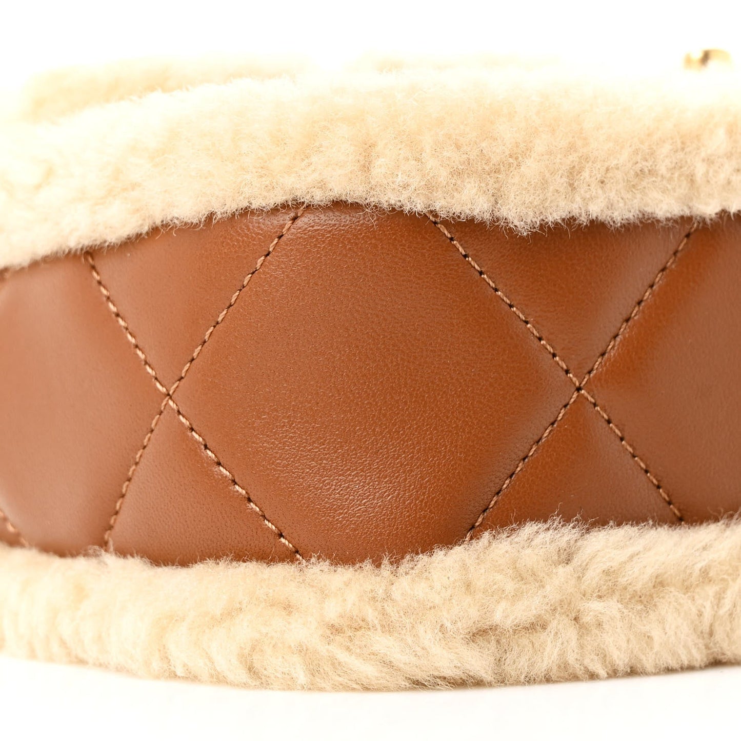 Shearling Lambskin Quilted Mini Furry Coco Flap Beige Brown