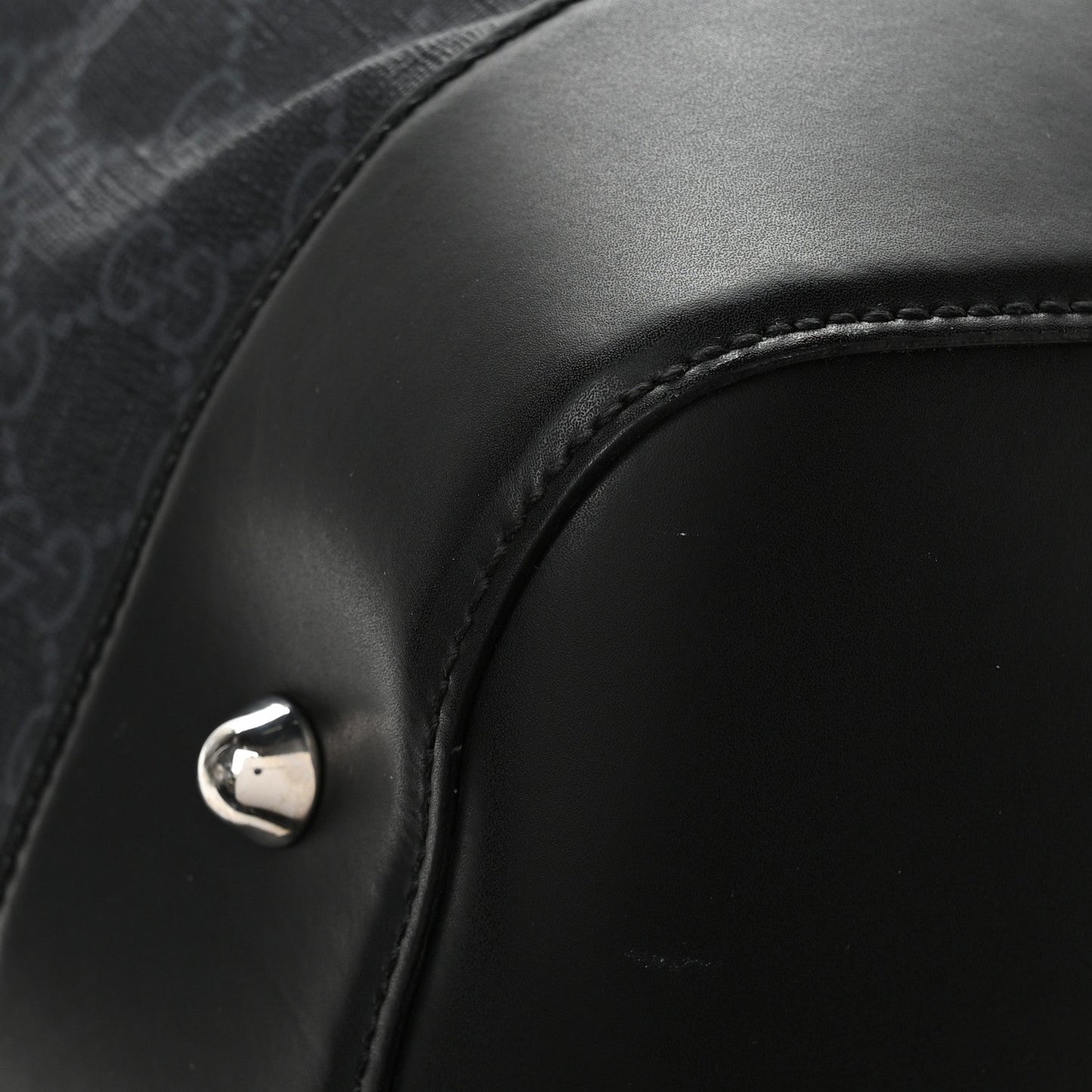 Soft GG Supreme Monogram Appia Calfskin Web Large Carry On Duffle Bag Black Grey