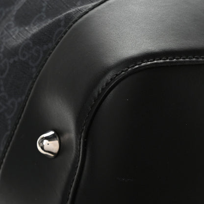 Soft GG Supreme Monogram Appia Calfskin Web Large Carry On Duffle Bag Black Grey