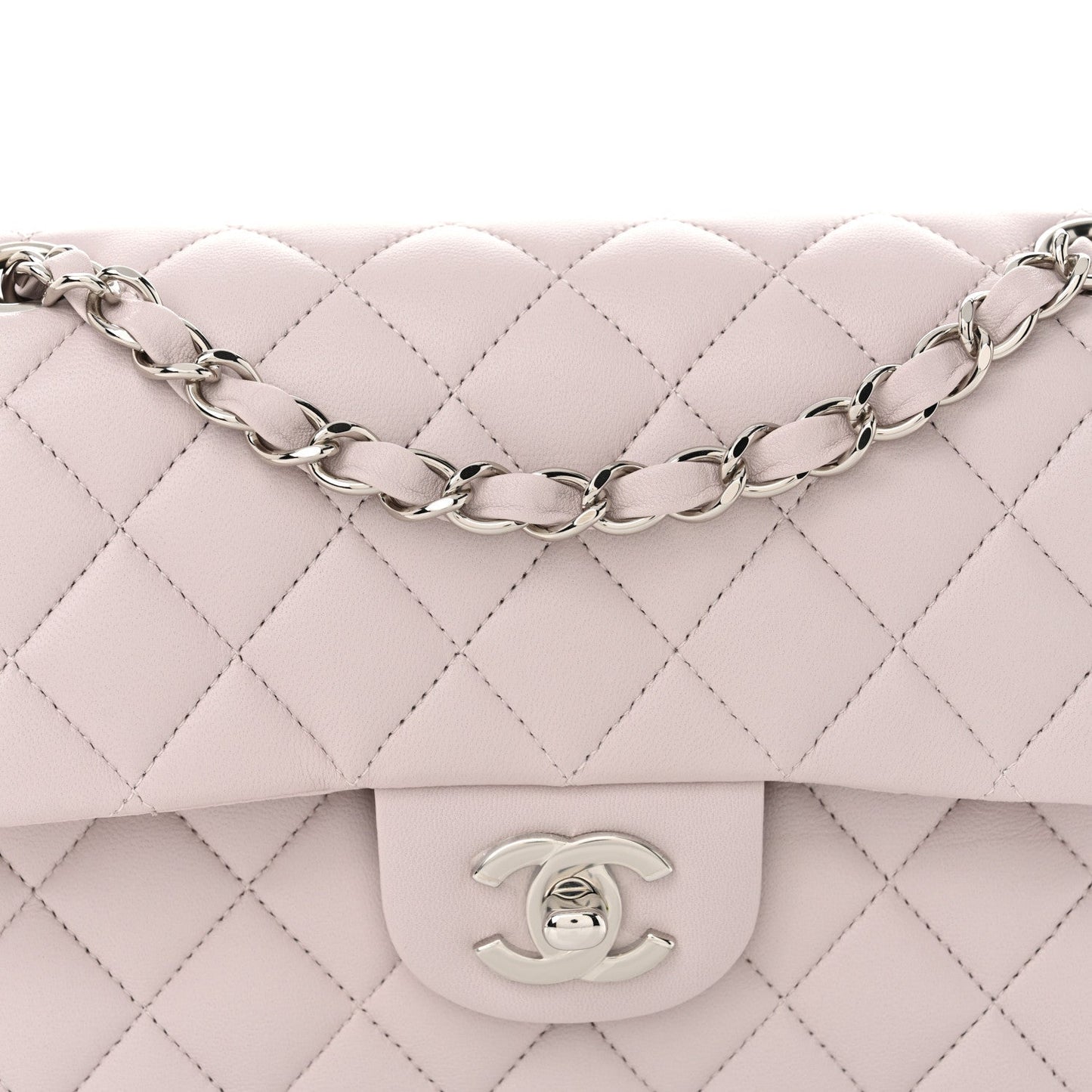 Lambskin Quilted Small Double Flap Light Purple