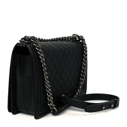 Grained Calfskin Quilted New Medium Boy Flap Black