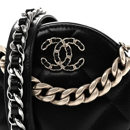 Shiny Goatskin Quilted Chanel 19 Round Clutch With Chain Black
