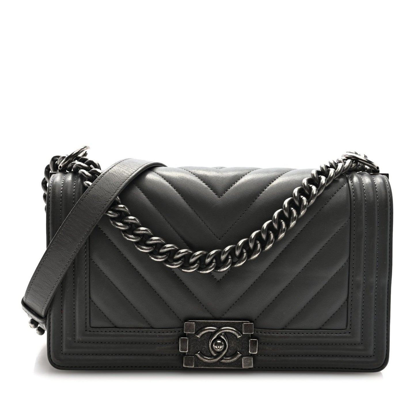 Lambskin Chevron Quilted Medium Boy Flap Grey