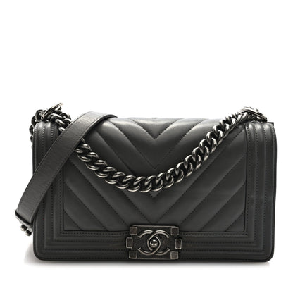 Lambskin Chevron Quilted Medium Boy Flap Grey