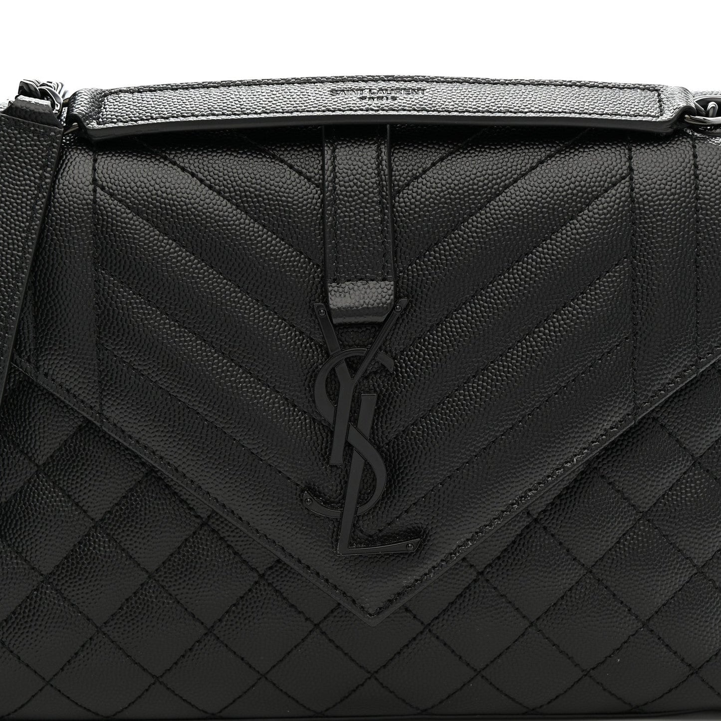Grain De Poudre Textured Mixed Matelasse Triquilt Medium Monogram Monochrome Satchel Black