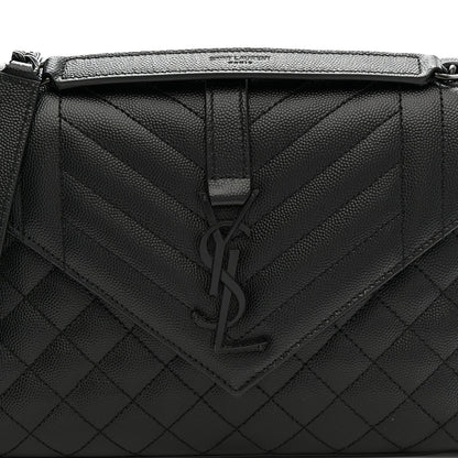 Grain De Poudre Textured Mixed Matelasse Triquilt Medium Monogram Monochrome Satchel Black