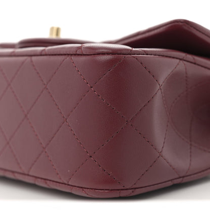 Lambskin Quilted Mini Top Handle Rectangular Flap Burgundy