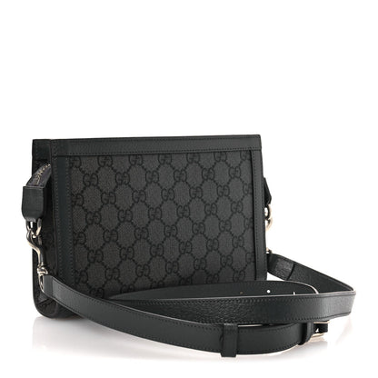 GG Supreme Monogram Textured Dollar Calfskin Web Small Ophidia Shoulder Bag Grey Black Graphite Grey
