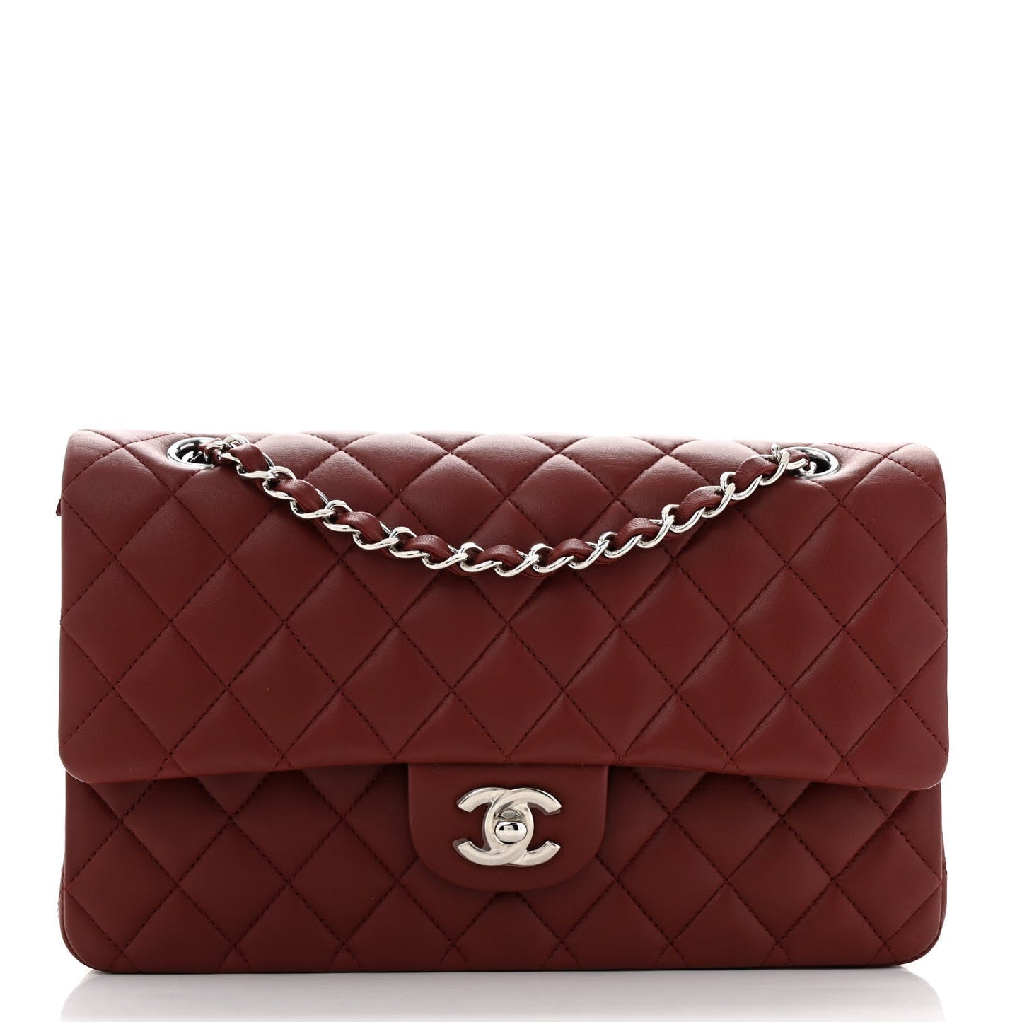 Lambskin Quilted Medium Double Flap Burgundy