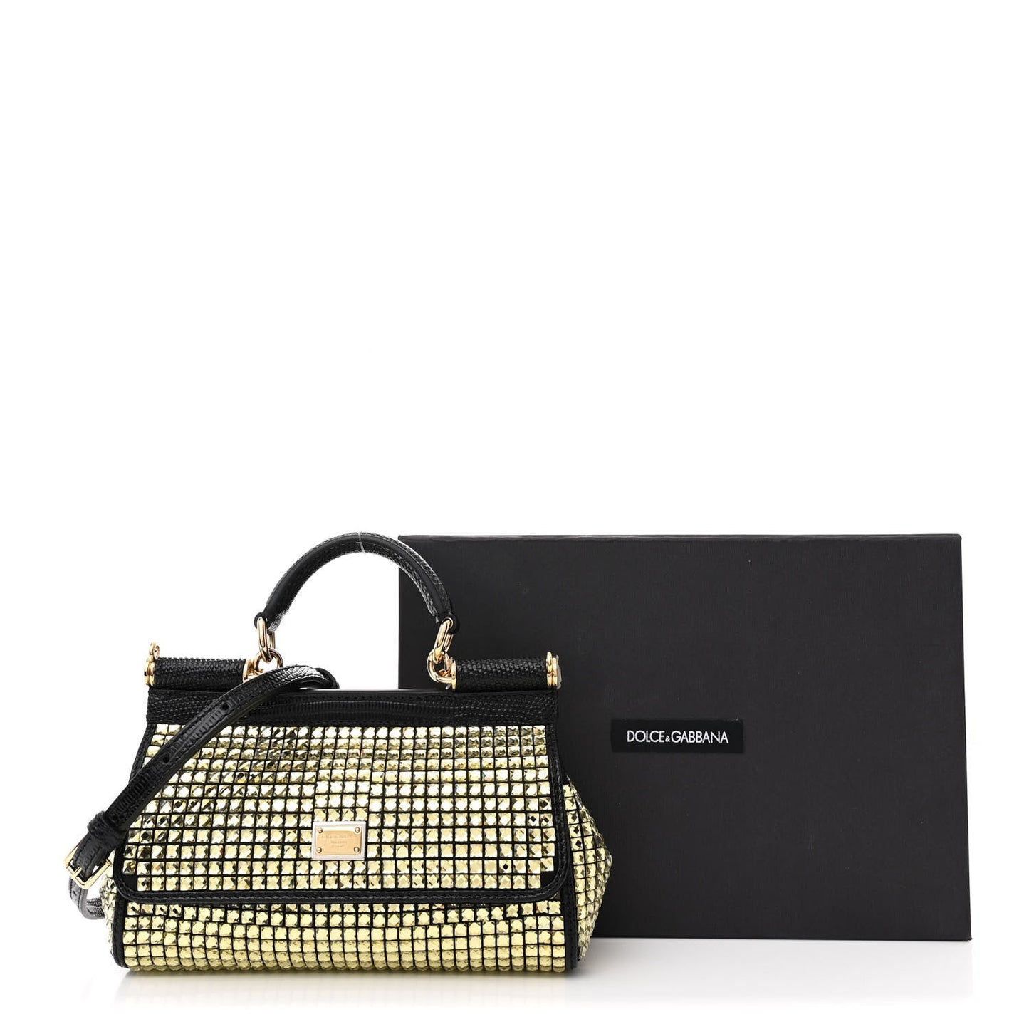 Stampa Iguana Embossed Crystal Small Miss Sicily Satchel Gold