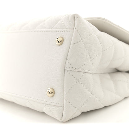 Caviar Quilted Small Coco Handle Flap White