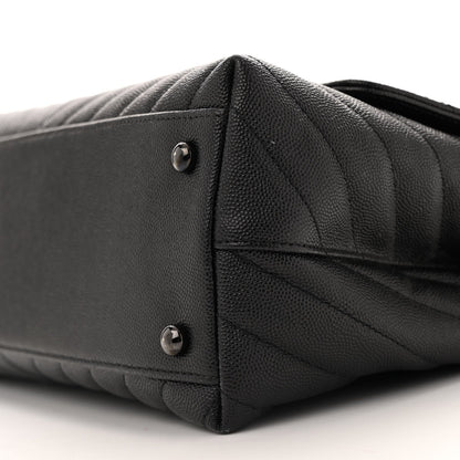 Caviar Chevron Quilted Small Coco Handle Flap So Black