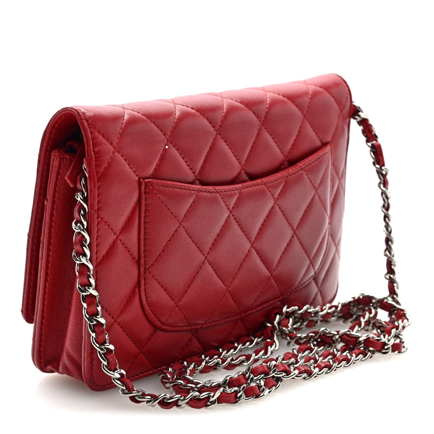 Lambskin Quilted Wallet On Chain WOC Red