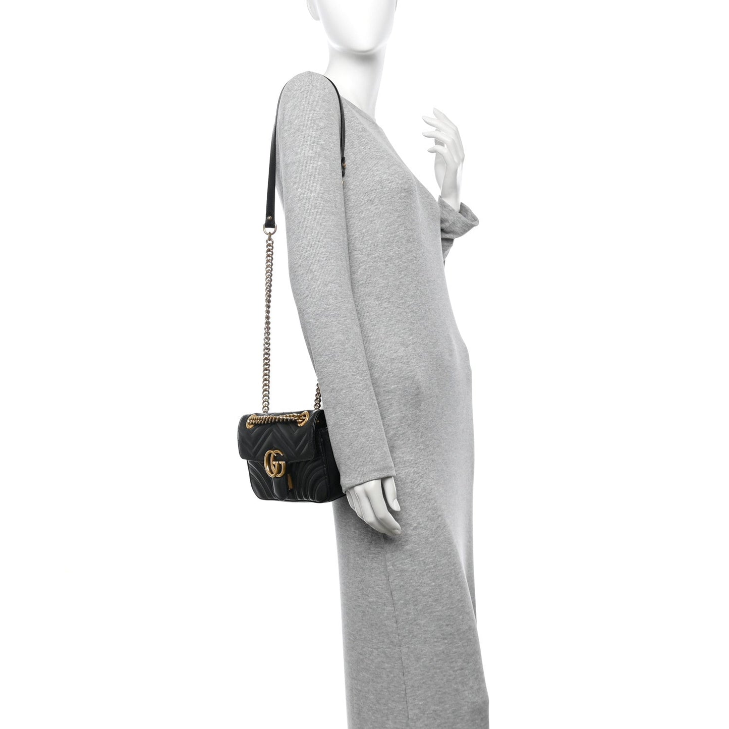 Calfskin Matelasse Small GG Marmont Shoulder Bag Black