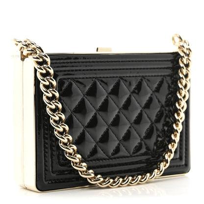 Patent Calfskin Boy Minaudiere Black