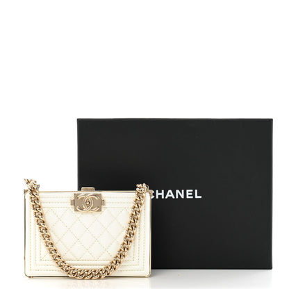 Patent Calfskin Boy Minaudiere White