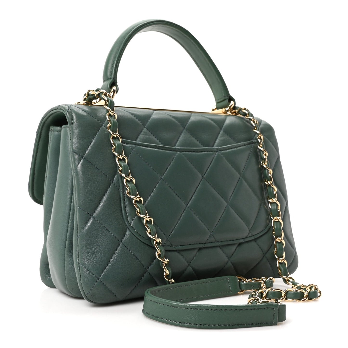 Lambskin Quilted Small Trendy CC Flap Dual Handle Bag Green