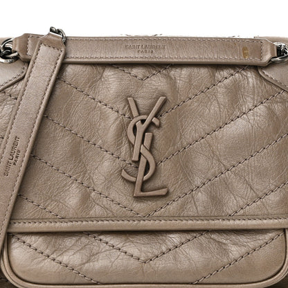 Crinkled Calfskin Matelasse Monogram Baby Niki Chain Satchel Light Taupe