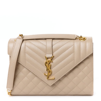 Grain De Poudre Textured Mixed Matelasse Medium Triquilt Monogram Satchel Dark Beige