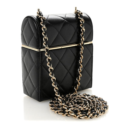 Lambskin Quilted Small Box With Chain Black