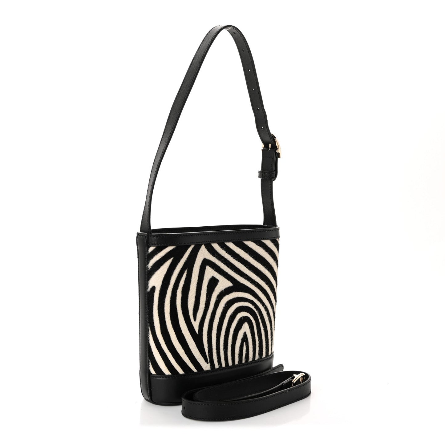 Calf Hair Calfskin Zebra Print Gucci 73 Mini Bucket Bag Black White