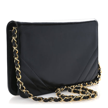 Lambskin Chevron Quilted Small Single Flap Black