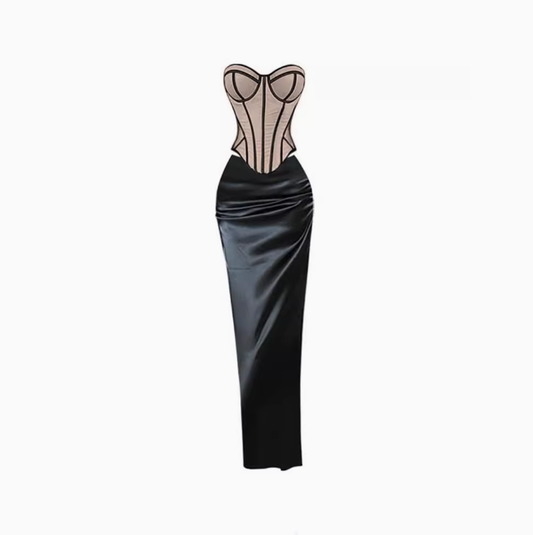 Hot Girl Colorblock Tube Top 2025 Large Size Sexy Satin Hip Skirt Set R1064